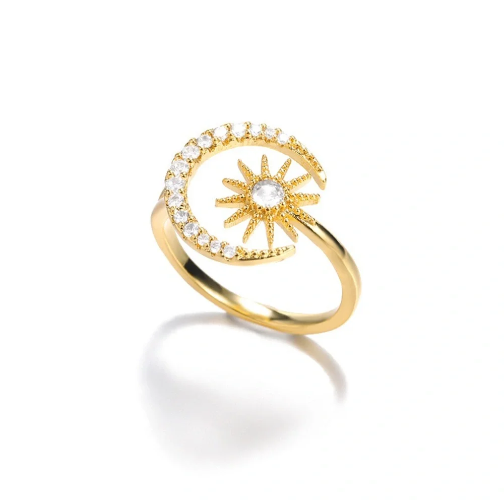Gold Moon & Star Crystal Ring